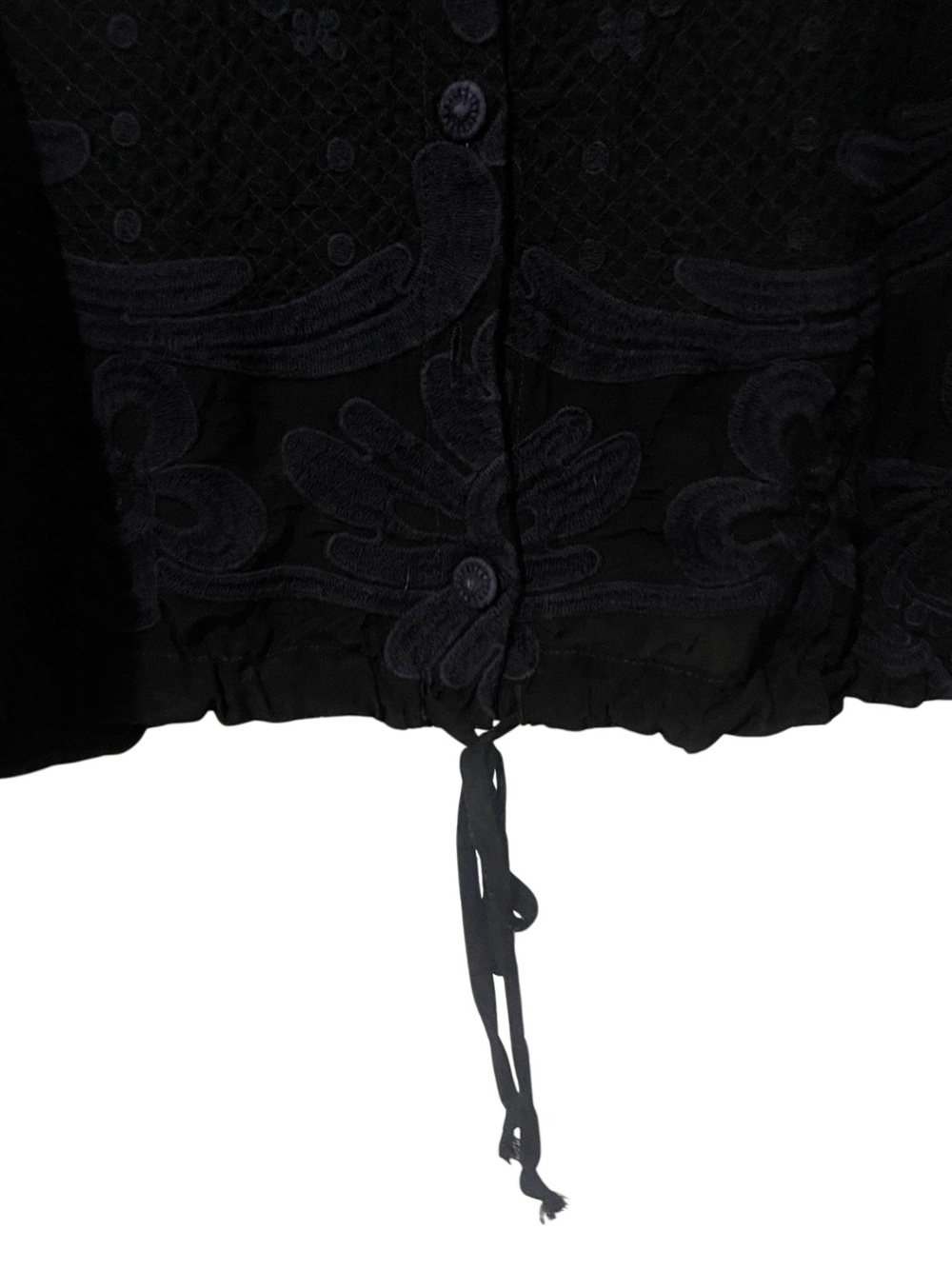 Johnny Was Black Embroidered Lace Blouse Boho Ruffle Sleeve Tie Hem Medium M - Picture 7 of 13